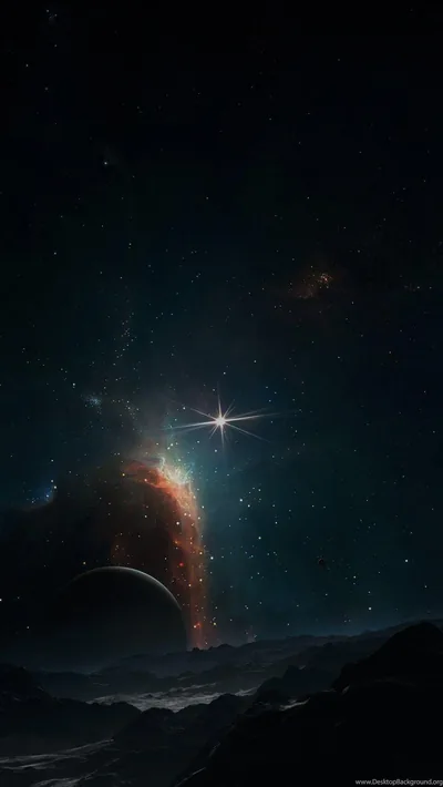 Bright Star Over a Nebula and Planet HD Phone Wallpaper