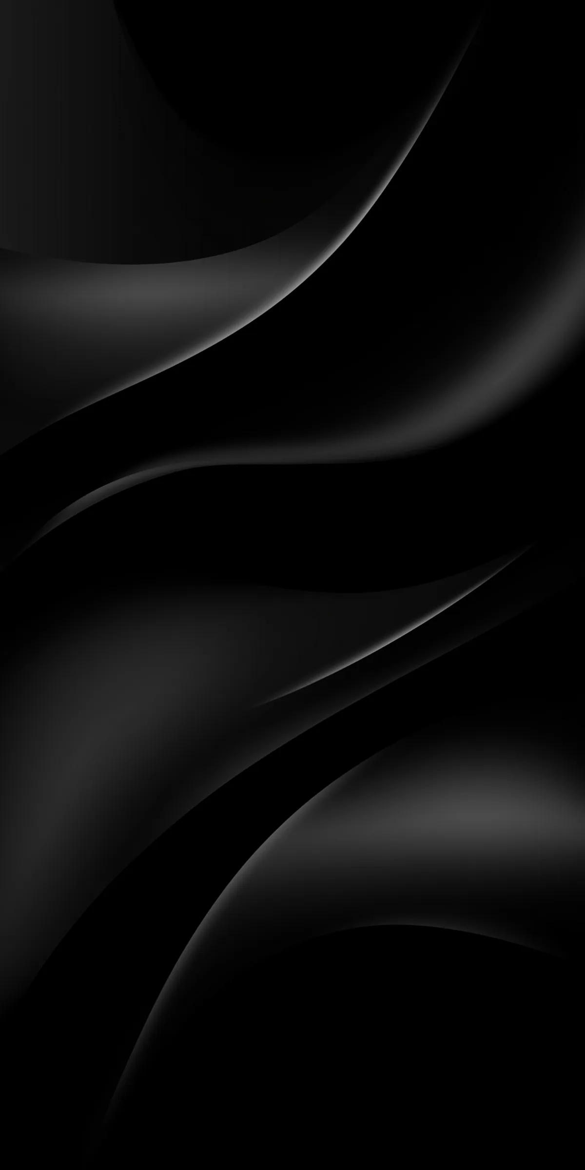 Satin-like waves ripple diagonally down the frame, grey highlights tracing each crest before the troughs drop back into deep black.