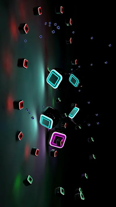 Floating Neon Cubes in the Dark HD Phone Wallpaper