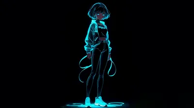 Line Art Girl Glowing in the Dark HD Wallpaper