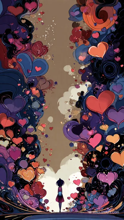 Corridor of Floating Hearts HD Phone Wallpaper