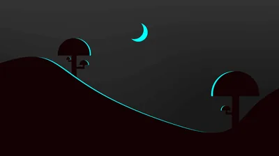 Two Mushrooms Under a Cyan Crescent HD Wallpaper