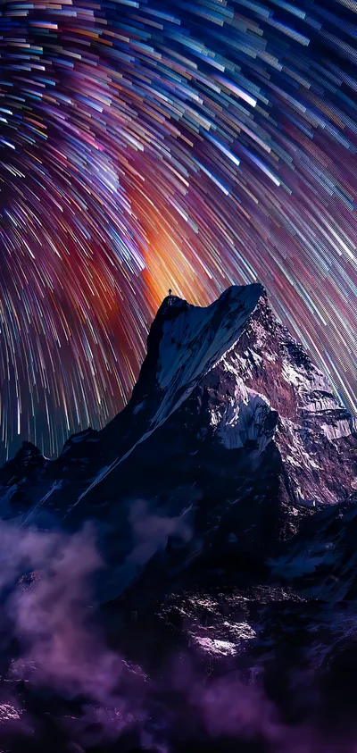 Star Trails over a Dark Peak HD Phone Wallpaper