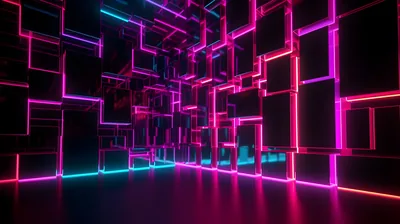 Neon Rectangle Maze Room HD Wallpaper