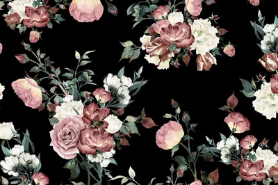 Vintage Pink Roses on Black Repeat HD Wallpaper