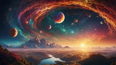 Fantasy Valley Under a Nebula Spiral HD Wallpaper