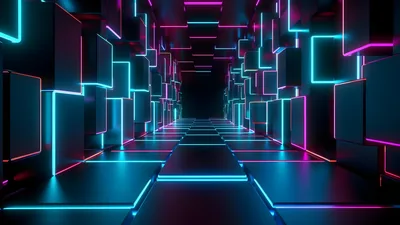 Cube Tunnel with Cyan and Pink Lights HD Wallpaper