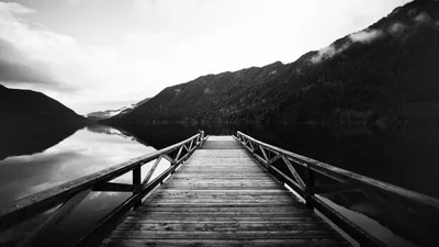 Wooden Pier Into a Mountain Lake HD Wallpaper