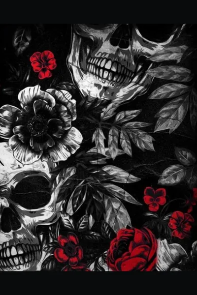 Skulls and Red Roses in Monochrome HD Phone Wallpaper