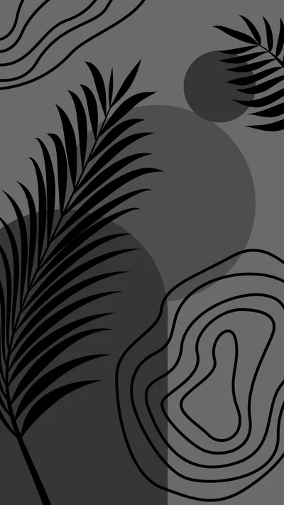 Boho Palm Leaves and Circles in Grey HD Phone Wallpaper