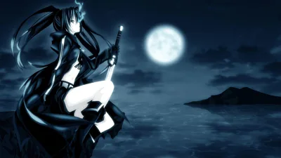 Twin Tailed Anime Girl Under a Full Moon HD Wallpaper