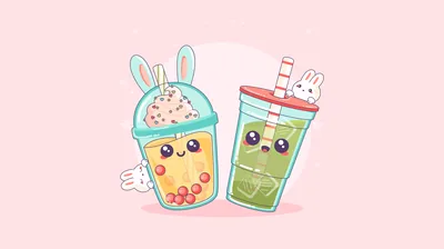 Bubble Tea Cups with Bunny Ears HD Wallpaper