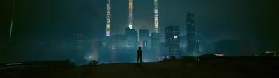 Lone Silhouette Before Distant Towers HD Wallpaper