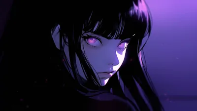 Violet-Eyed Anime Girl in Purple Light HD Wallpaper