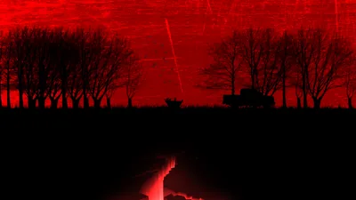 Blood-Red Sky Over a Dark Field HD Wallpaper