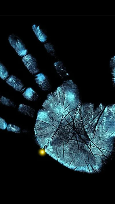 Glowing Blue Handprint on Black HD Phone Wallpaper