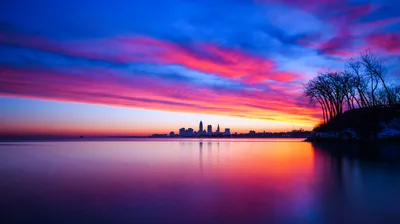 Skyline on the Horizon at Blue Hour HD Wallpaper