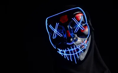 Blue Neon Purge Mask on Black HD Wallpaper