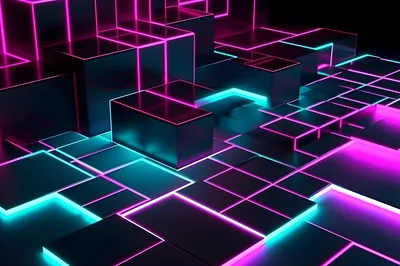 Stacked Blocks with Neon Edges HD Wallpaper