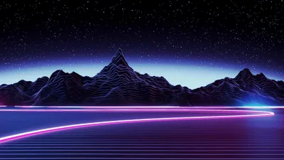 Retro Neon Mountains and Grid HD Wallpaper