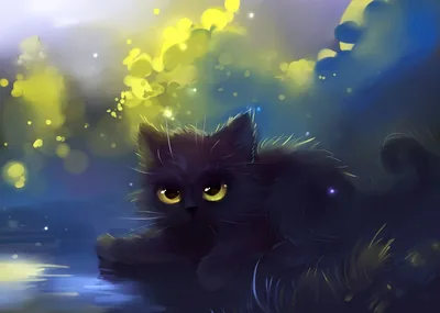 Painted Kitten by Water at Night HD Wallpaper
