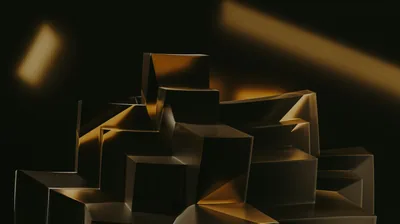 Gold Lit Origami Blocks in the Dark HD Wallpaper