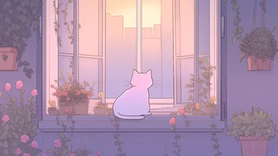 Window Cat Watching the City Sunset HD Wallpaper