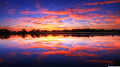 Red Clouds Doubled in a Glassy Lake HD Wallpaper