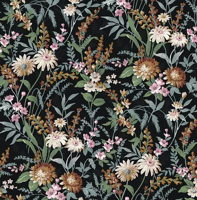 Black Floral Print Wallpaper