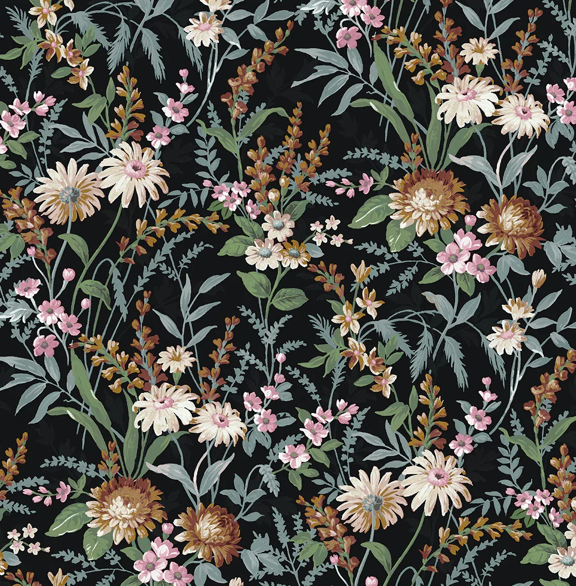 Black Floral Print Wallpaper