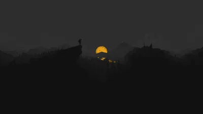 Amber Moon Behind Dark Hills HD Wallpaper