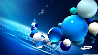 Glossy Blue and White Spheres over Water HD Wallpaper