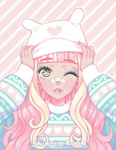 Bear Beanie Girl on Candy Stripes HD Phone Wallpaper