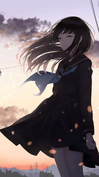 Schoolgirl in the Wind at Dusk HD Phone Wallpaper