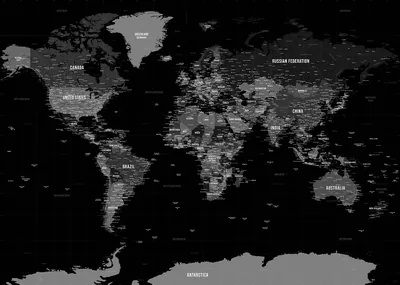 Black World Map Poster, picture, metal print, paint