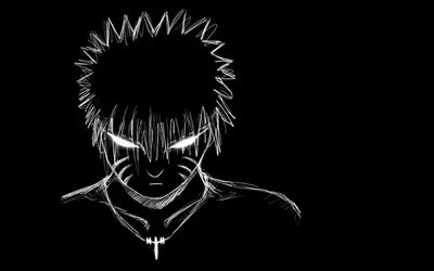 White Line Sketch with Glowing Eyes HD Wallpaper