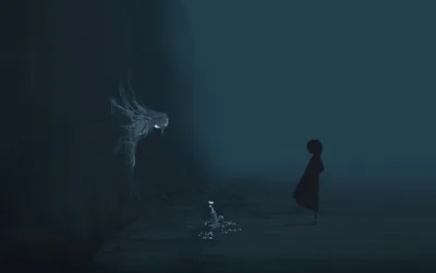 Small Figure Facing a Spirit HD Wallpaper