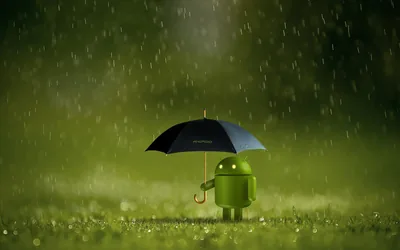 Android Guardian Tech Robot Sheltering Under Umbrella in 4K Ultra HD