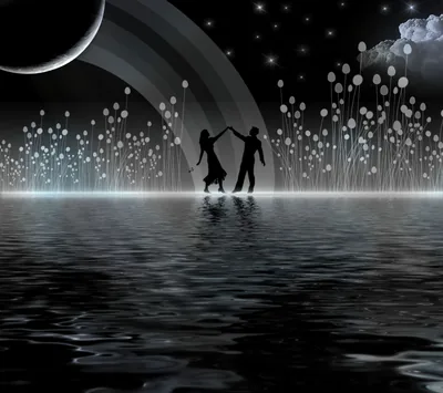 Couple Dancing on Water at Night HD Wallpaper