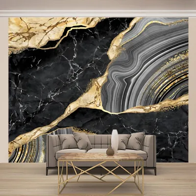 AJOHBM Modern Black Gold Wallpapers Wall Stickers, Marble Photos 3D Print Peel and Stic