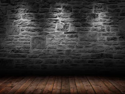 Brick Wall and Wood Floor HD Wallpaper in Black and White Colors