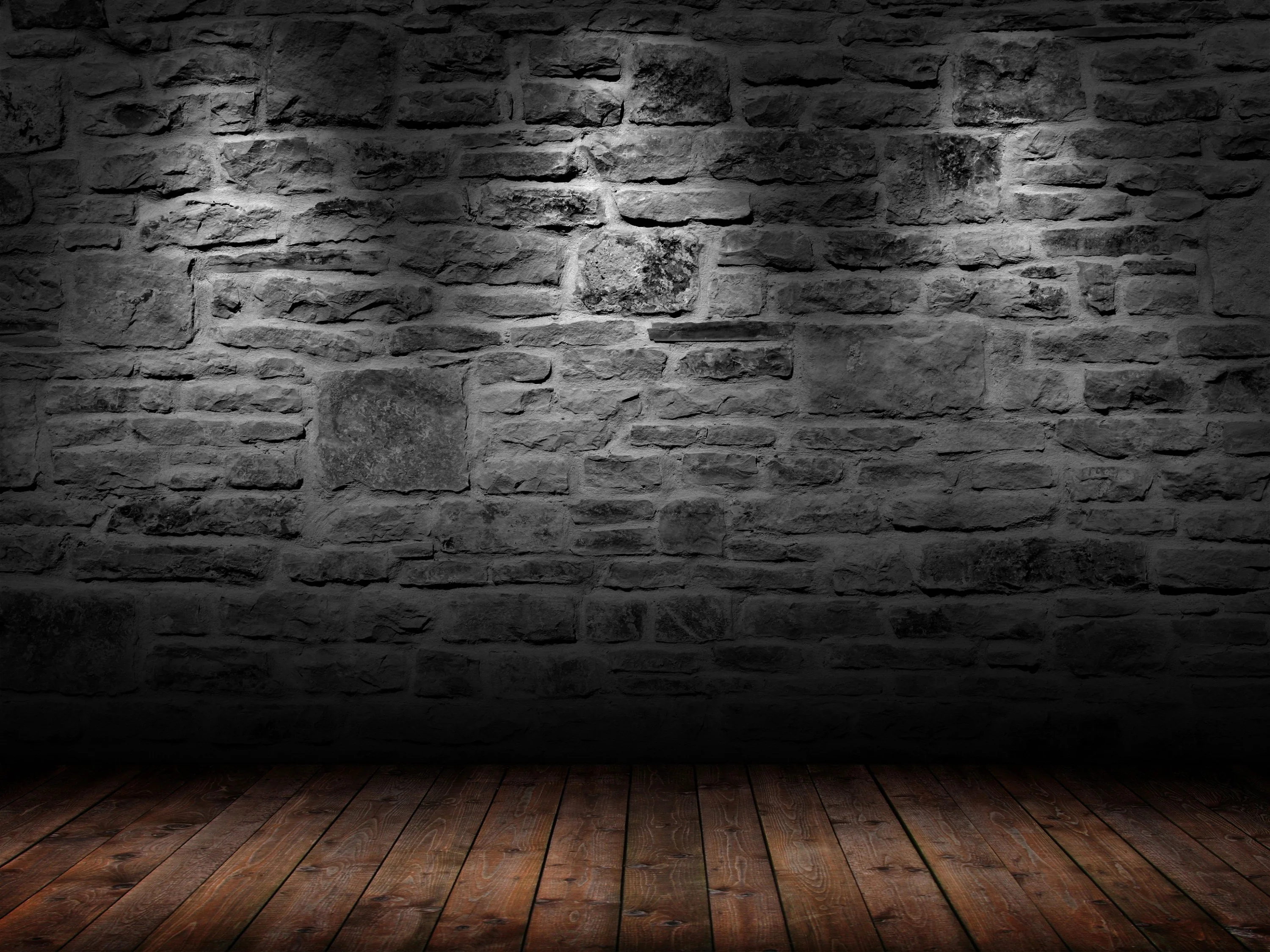 Brick Wall and Wood Floor HD Wallpaper in Black and White Colors