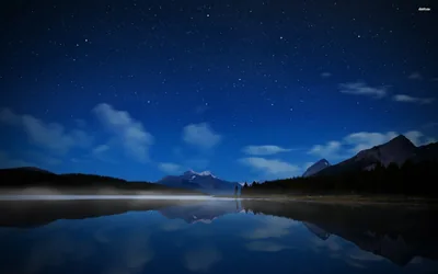 Misty Lake Under a Starry Sky HD Wallpaper