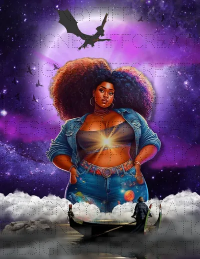 Black Girl Magic Galaxy Background Pretty Female Melanin Brown Skin Black Art Digit