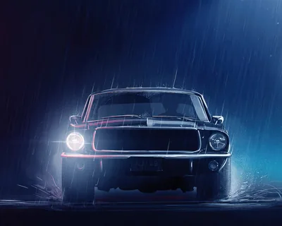 Ford Mustang in Night Rain HD Wallpaper