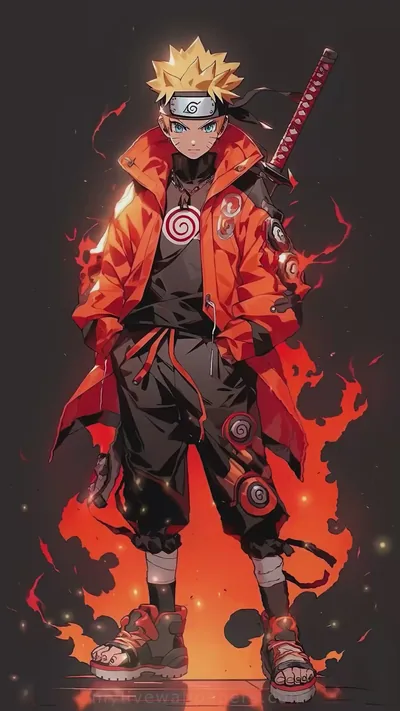 Full-Body Ninja in Red Flame HD Phone Wallpaper
