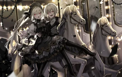 Moonlit Carousel Twin Anime Girls HD Wallpaper