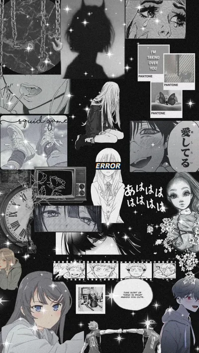 Grunge Manga Collage in Grayscale HD Phone Wallpaper