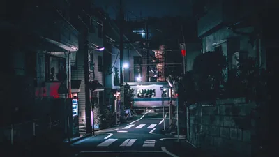Narrow Alley at Night with Street Lights HD Wallpaper
