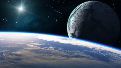 Grey Moon Rising Over Earth HD Wallpaper